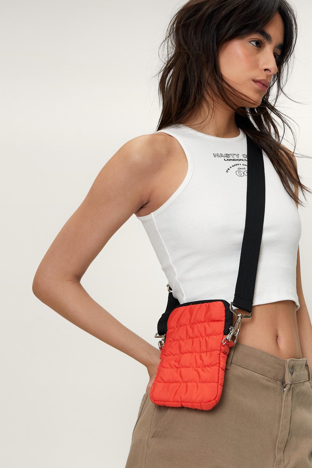 Orange Quilted Cross Body Phone Bag image number 1