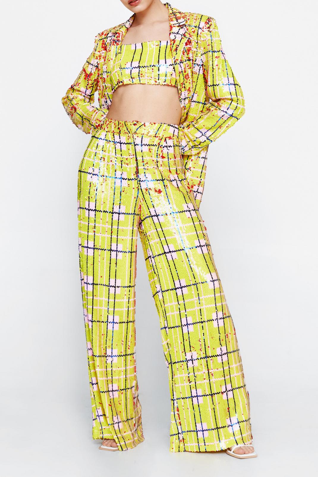 Yellow Check Sequin Trousers image number 1