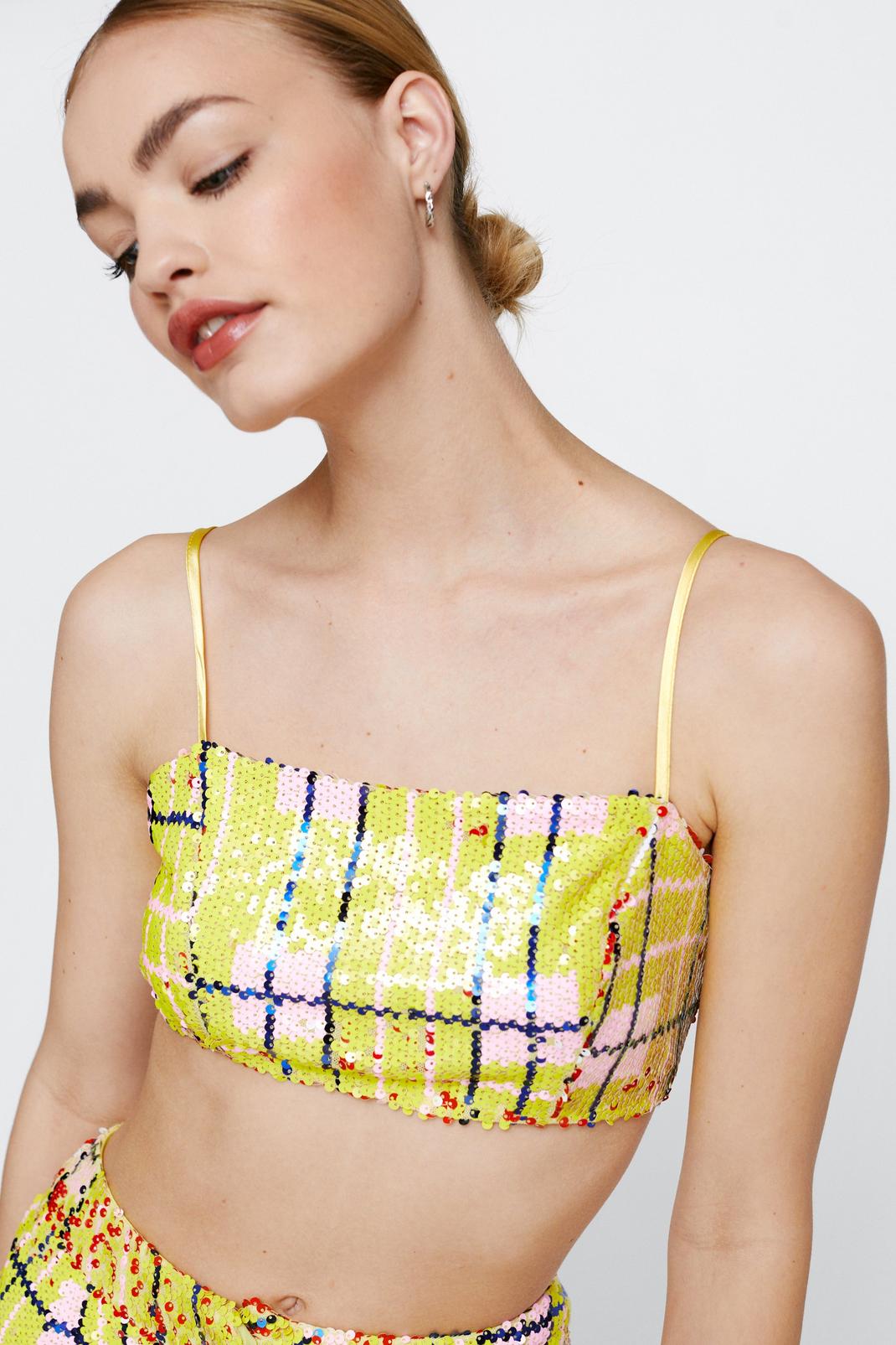 Yellow Check Sequin Bralette image number 1