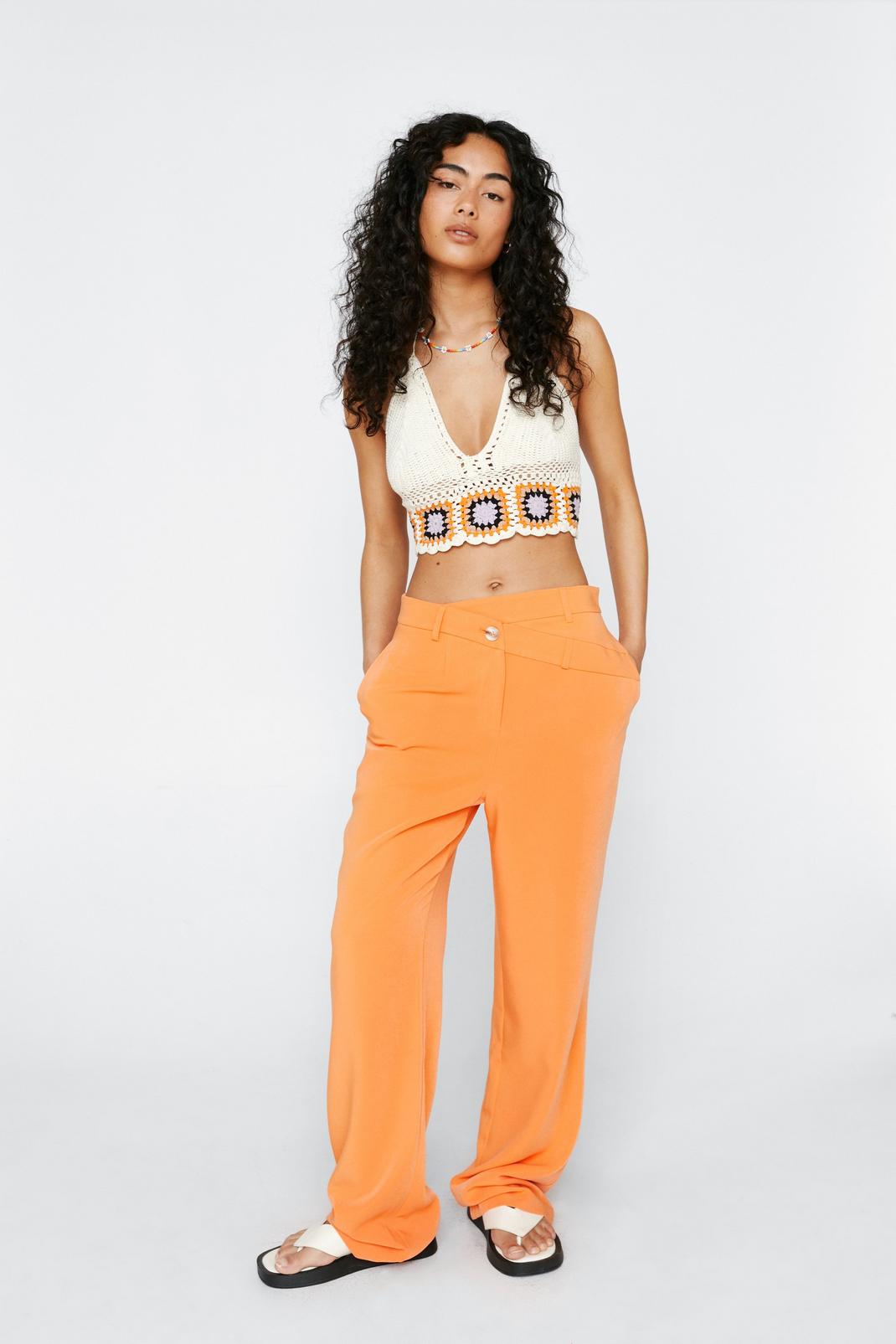 Orange Asymmetric Waistband Tailored Trousers image number 1