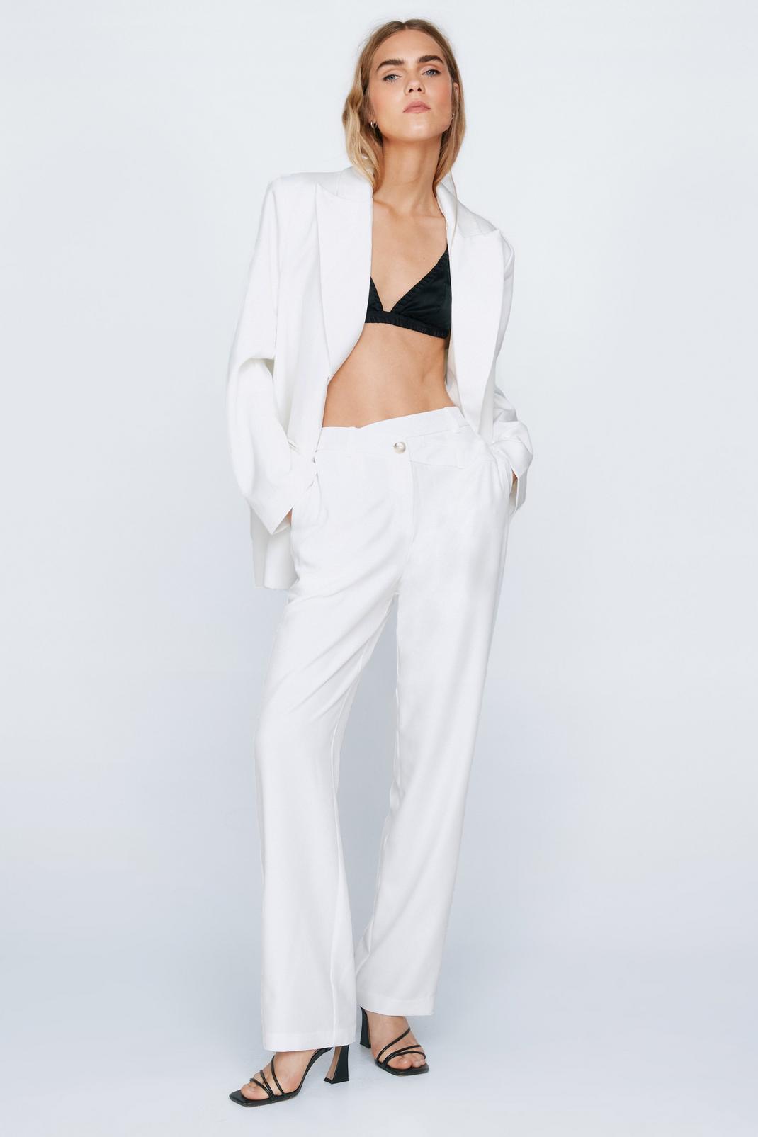 White Asymmetric Waistband Tailored Pants image number 1