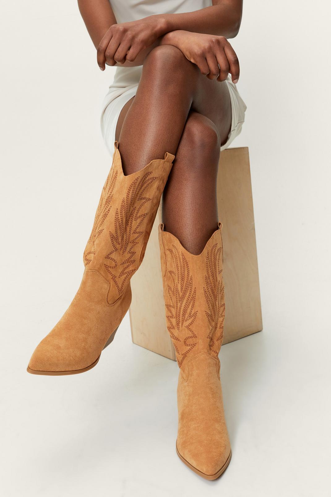 111 Faux Suede Embroidered Cowboy Boots image number 2
