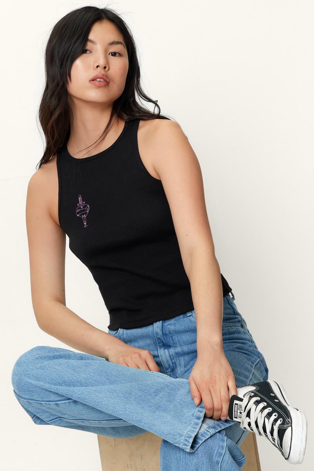 Black Heart and Dagger Graphic Racer Tank Top image number 1