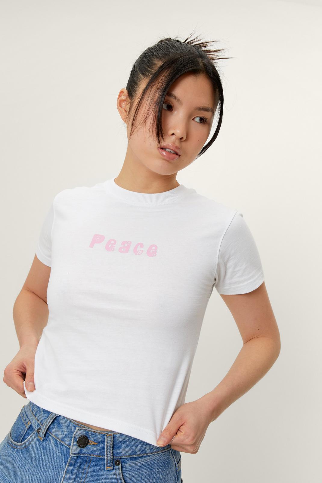 White Peace Fitted Graphic T-Shirt image number 1