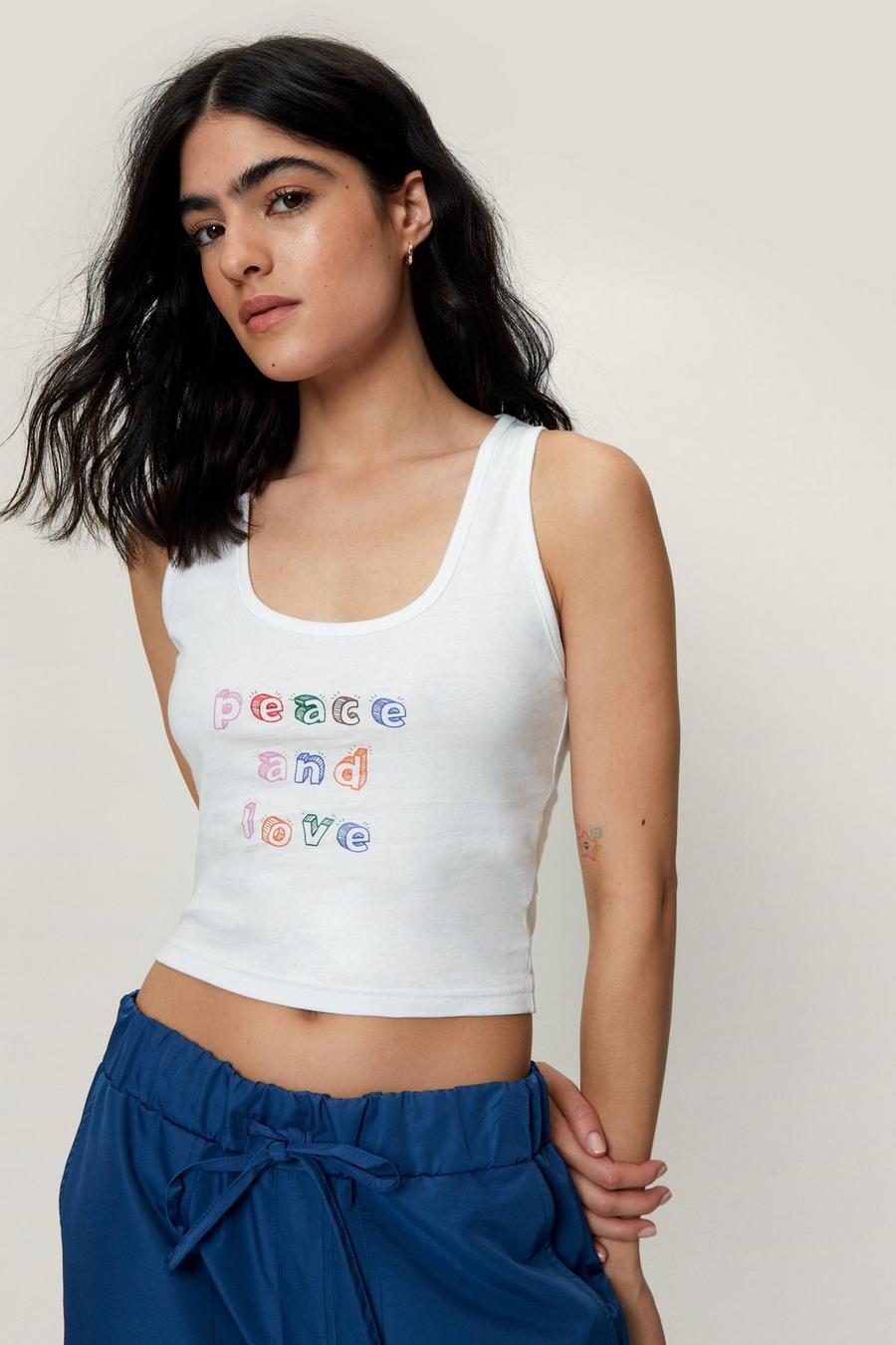 Peace and Love Graphic Cropped Tank Top