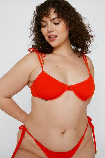 Plus Size Textured Underwire Tie Bikini Top orange
