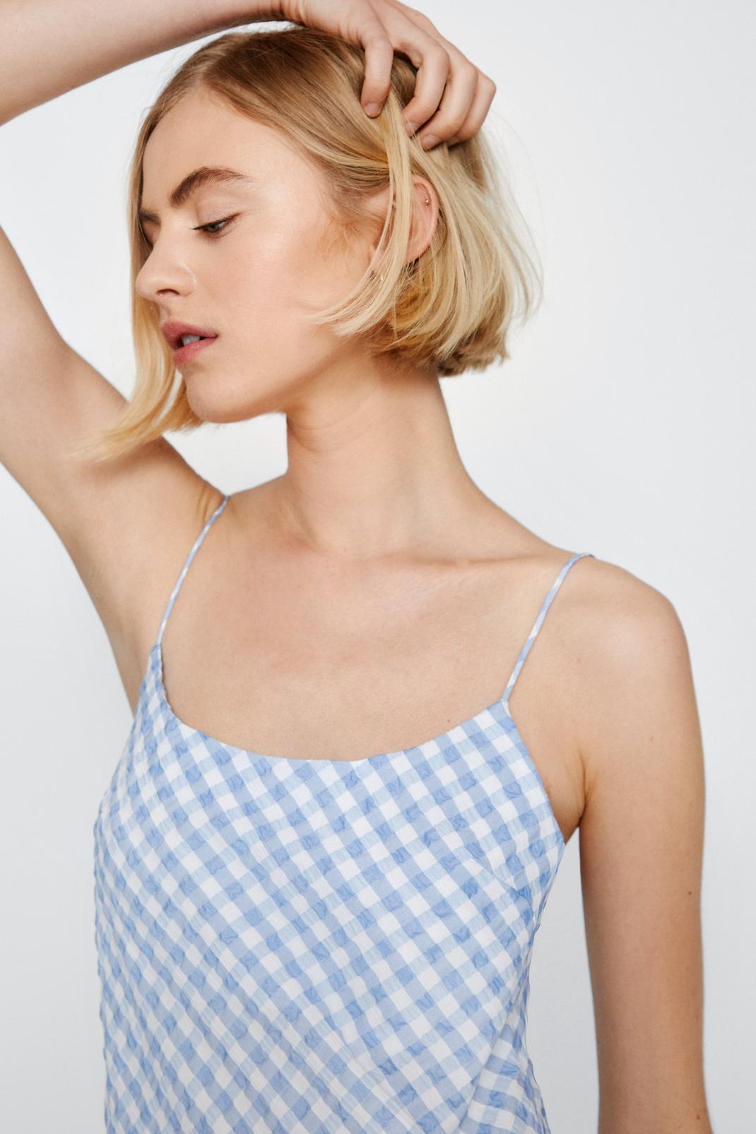 Blue Strappy Cami Gingham Check Mini Dress image number 1