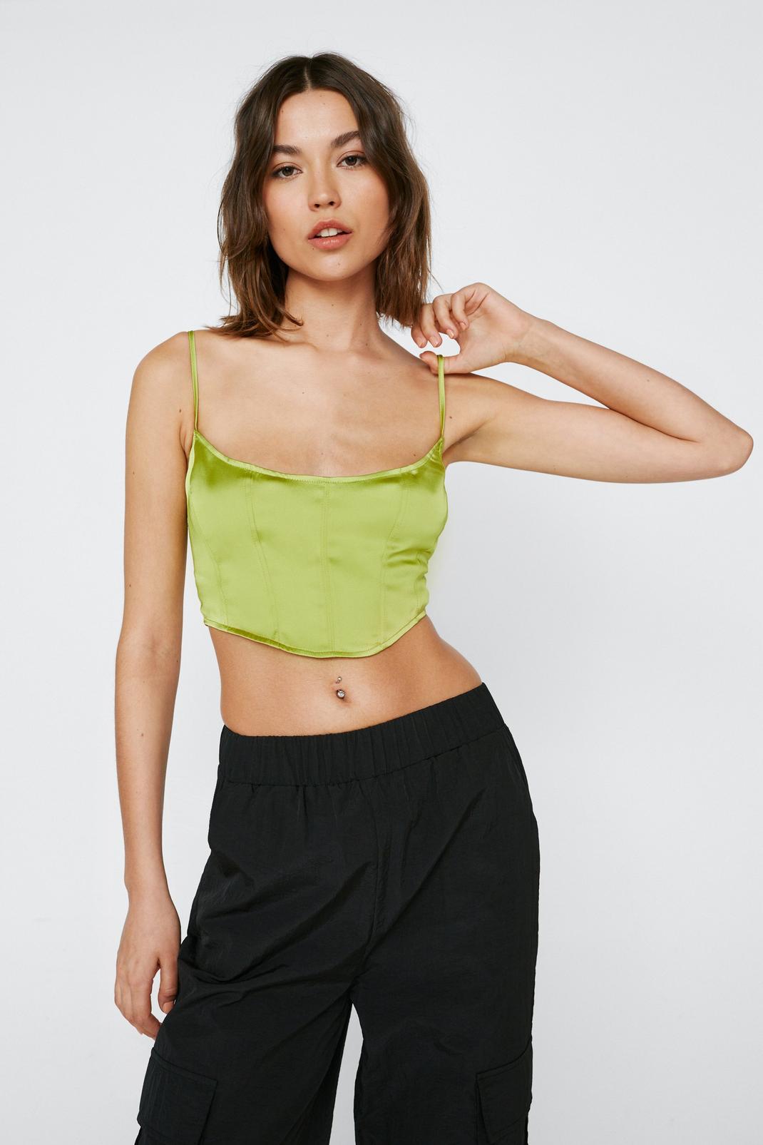 Lime Satin Cropped Corset Top image number 1