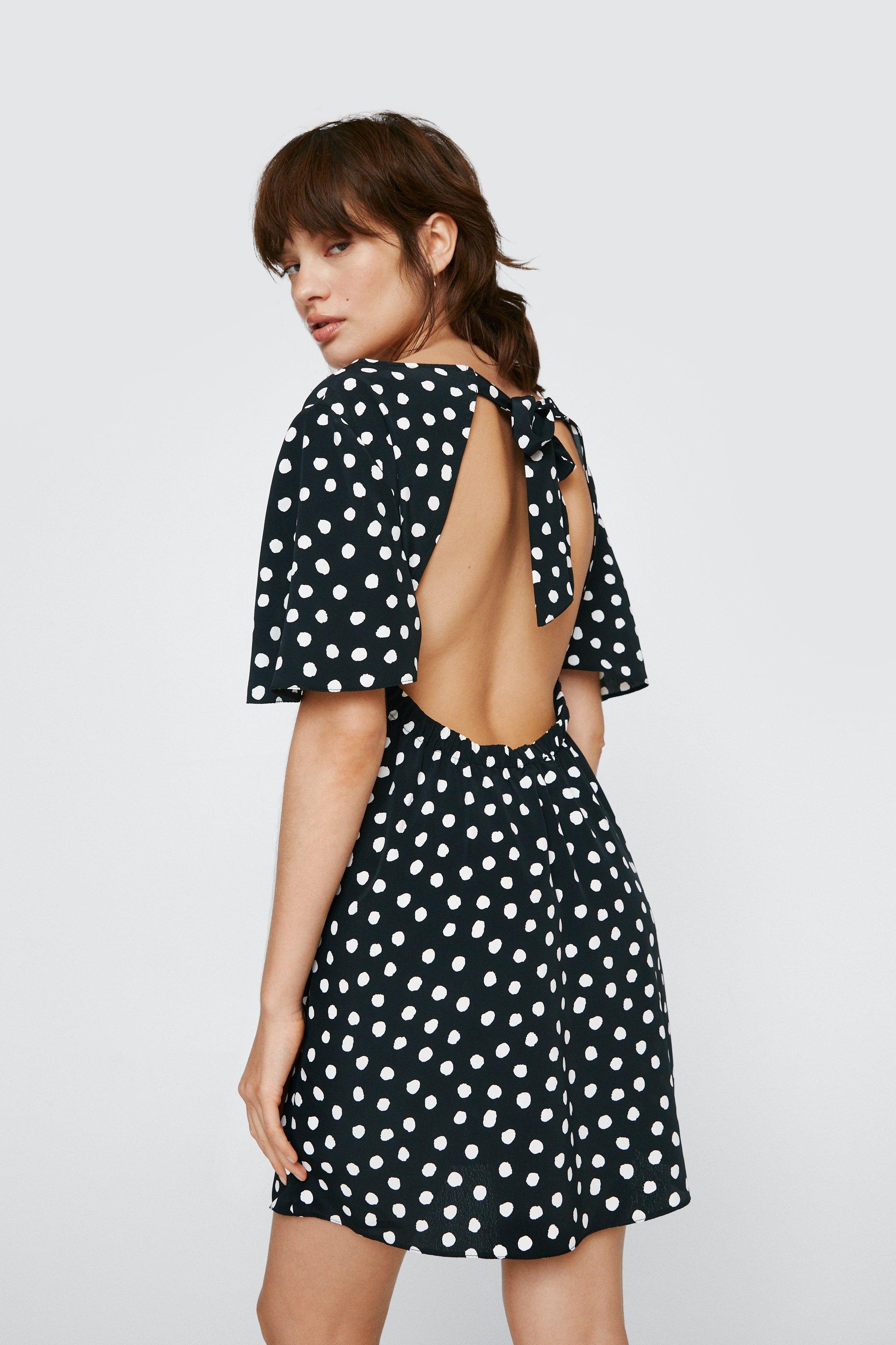 Polka Dot Open Back Mini Dress Nasty Gal