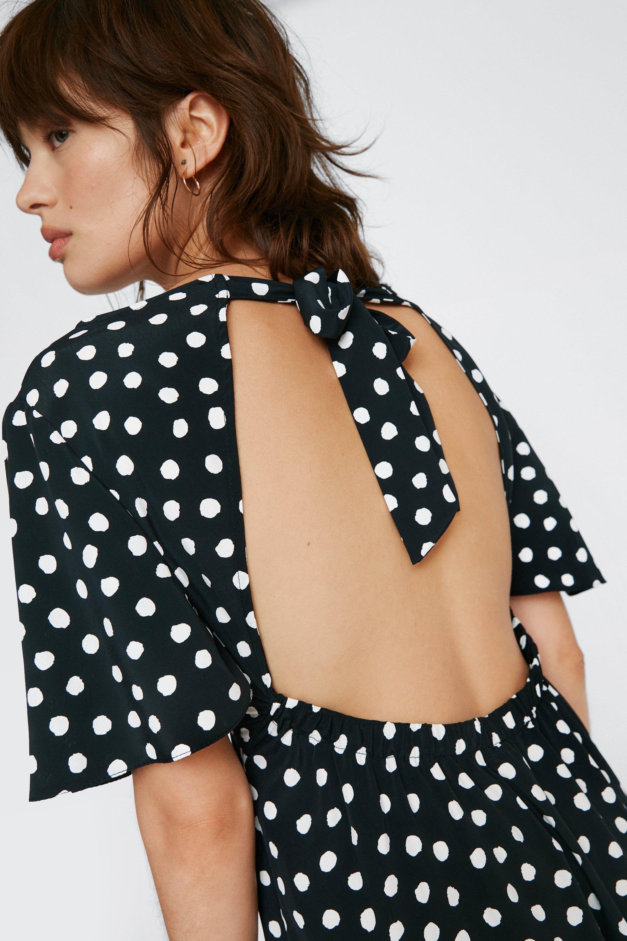 Her lip to ♡ Polka Dot Open Back Dress | www.jarussi.com.br