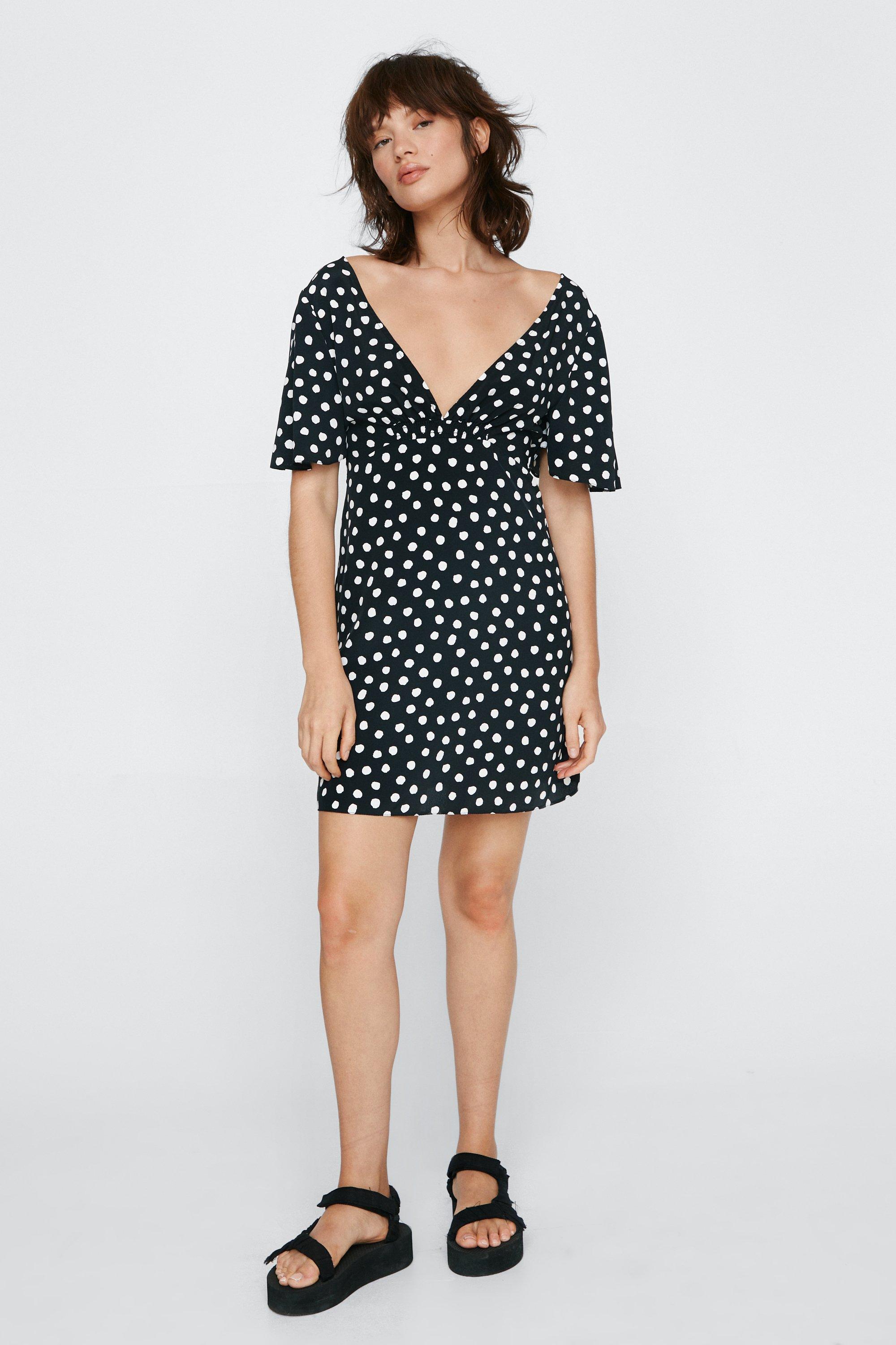 Polka Dot Open Back Mini Dress