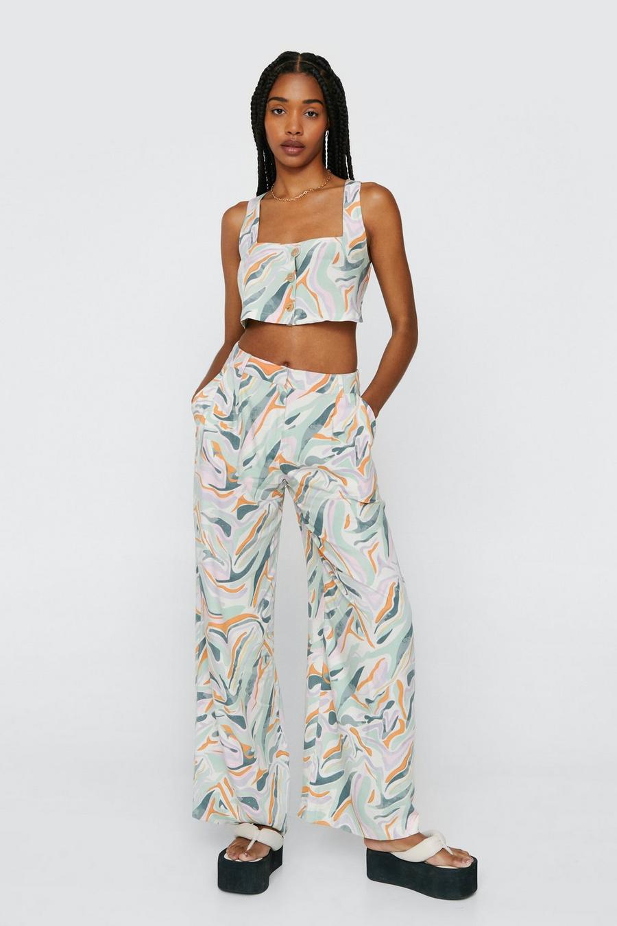 Marble Print Wide Leg Trousers