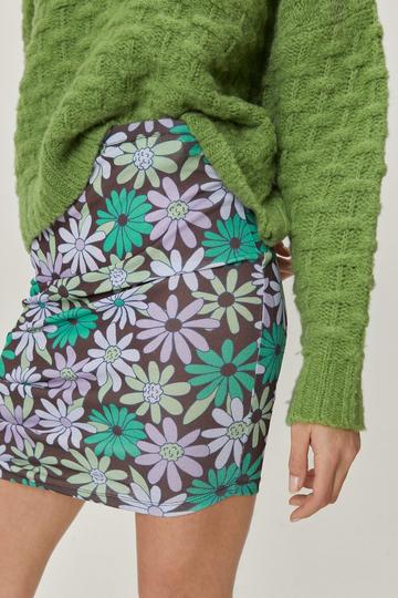Floral Ruched Side Mesh Mini Skirt green