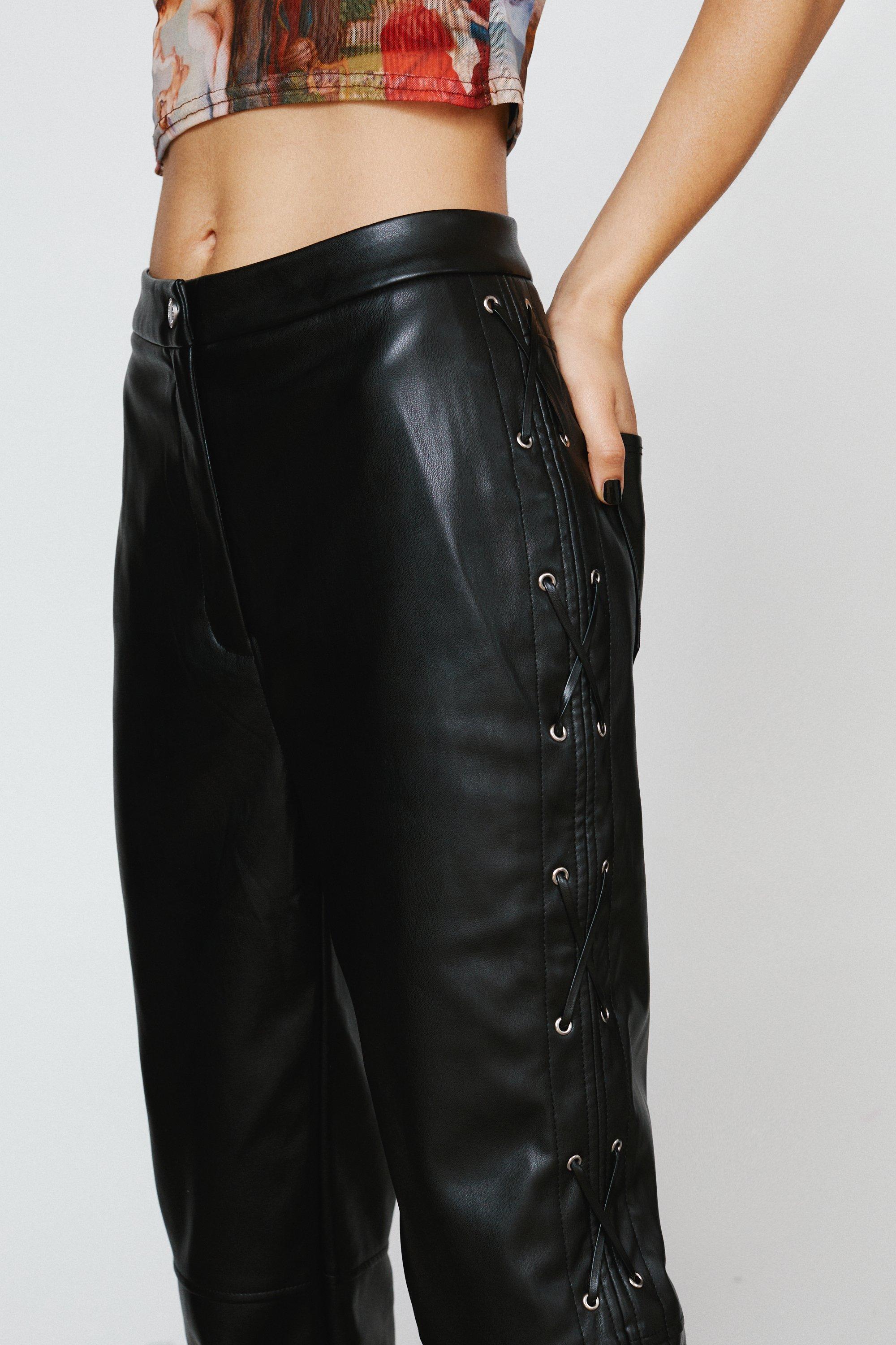 Faux Leather Lace Up Flared Pants