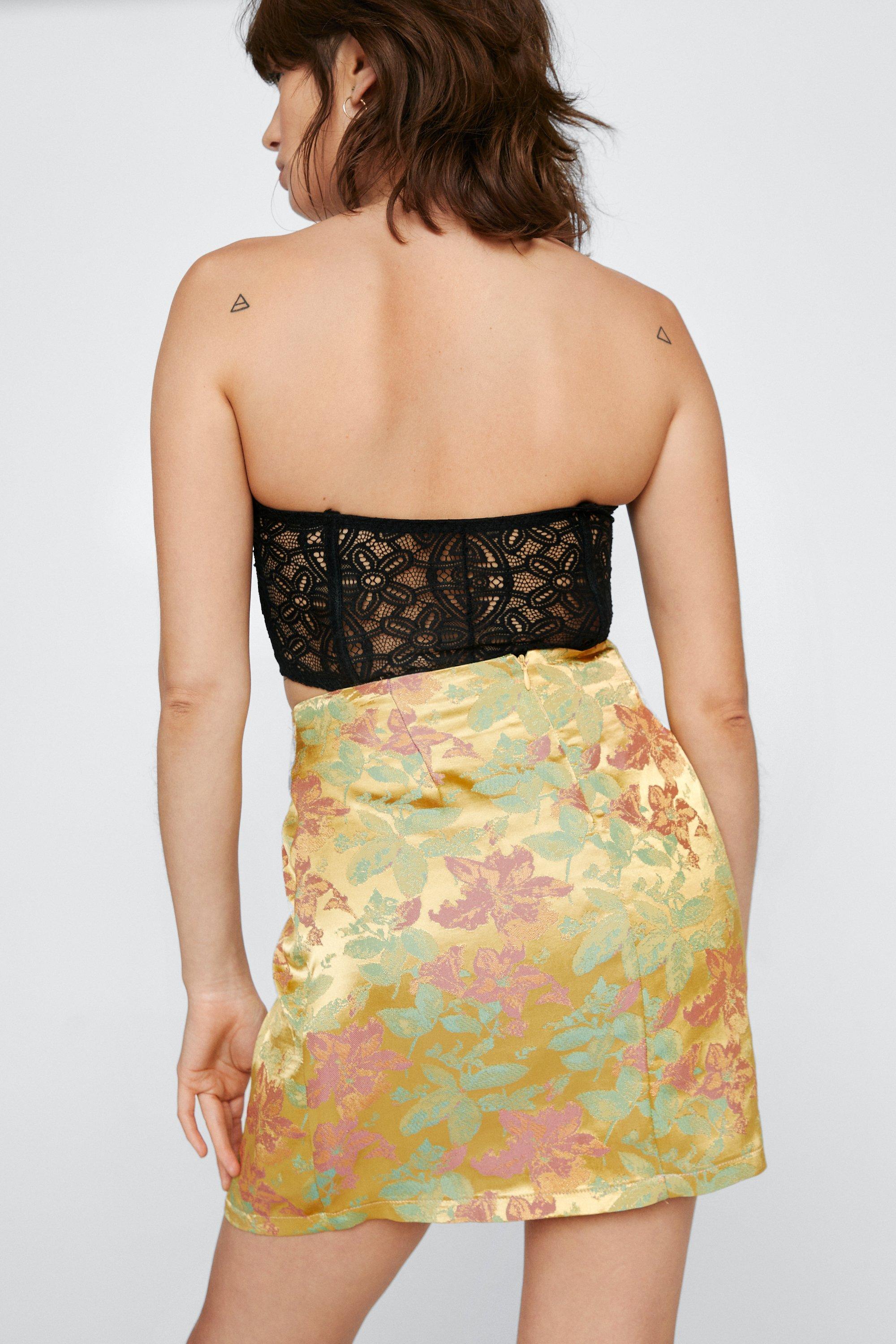 Floral Satin Jacquard Skirt | Nasty Gal