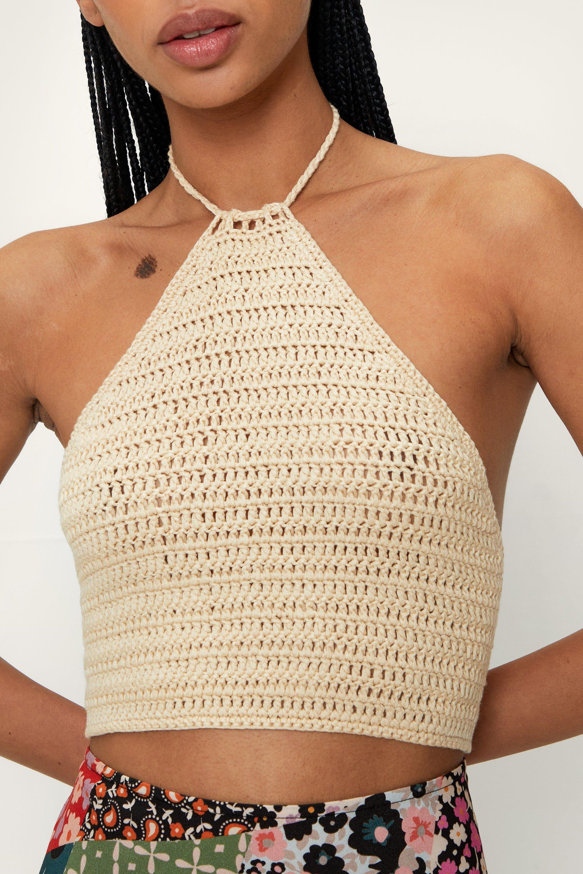 High neck crochet halter top