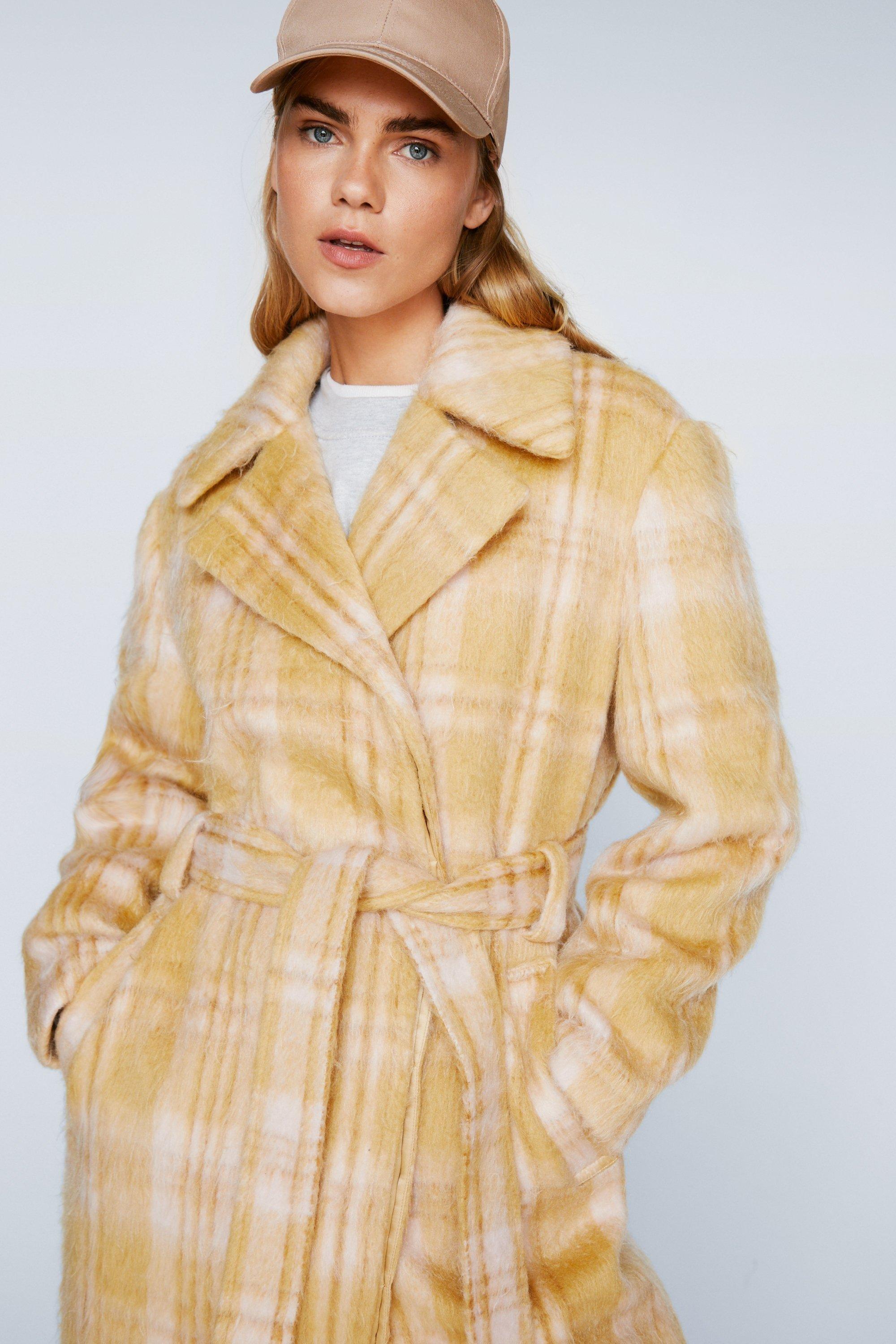 Plaid Wool Blend Robe Coat