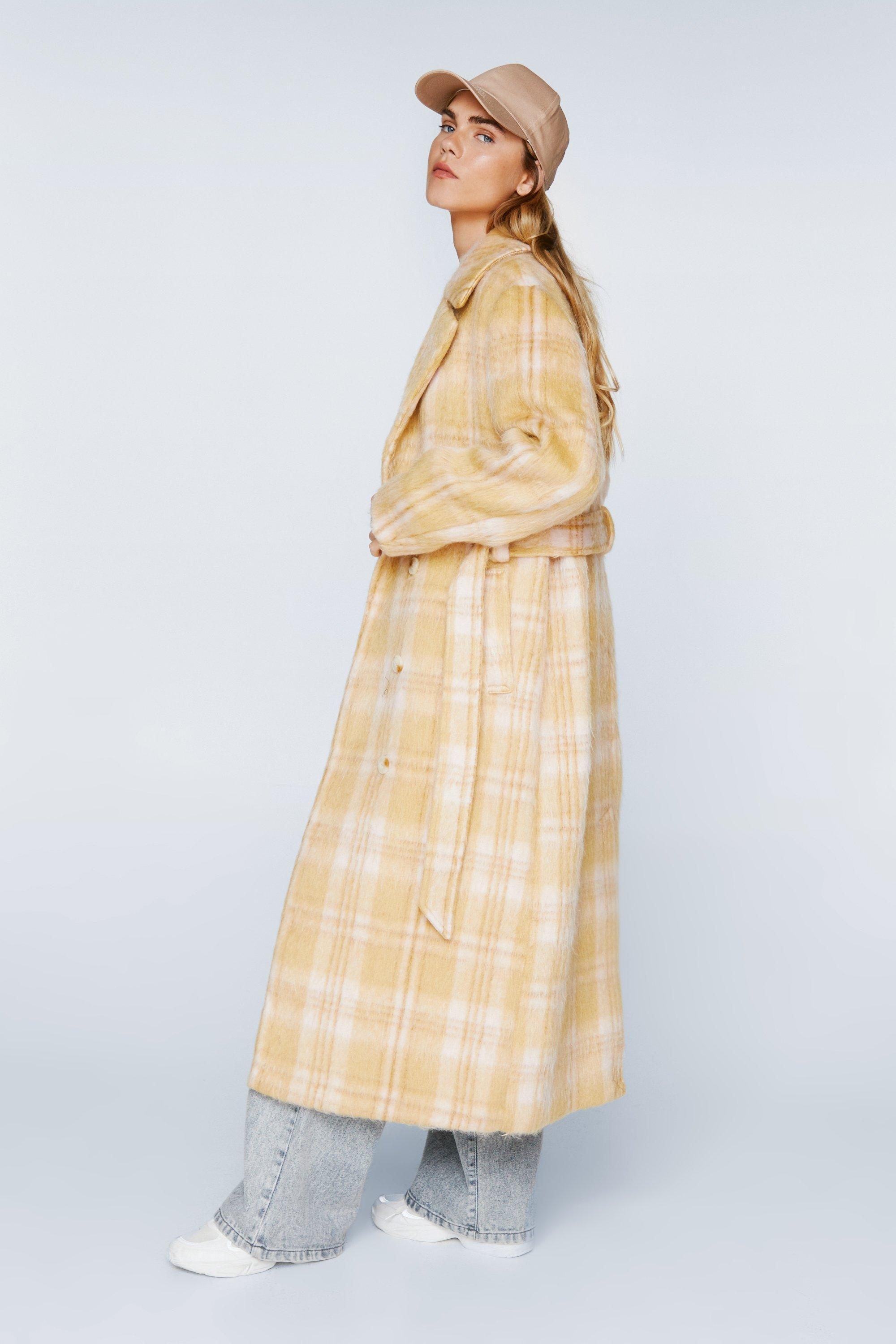 Plaid Wool Blend Robe Coat