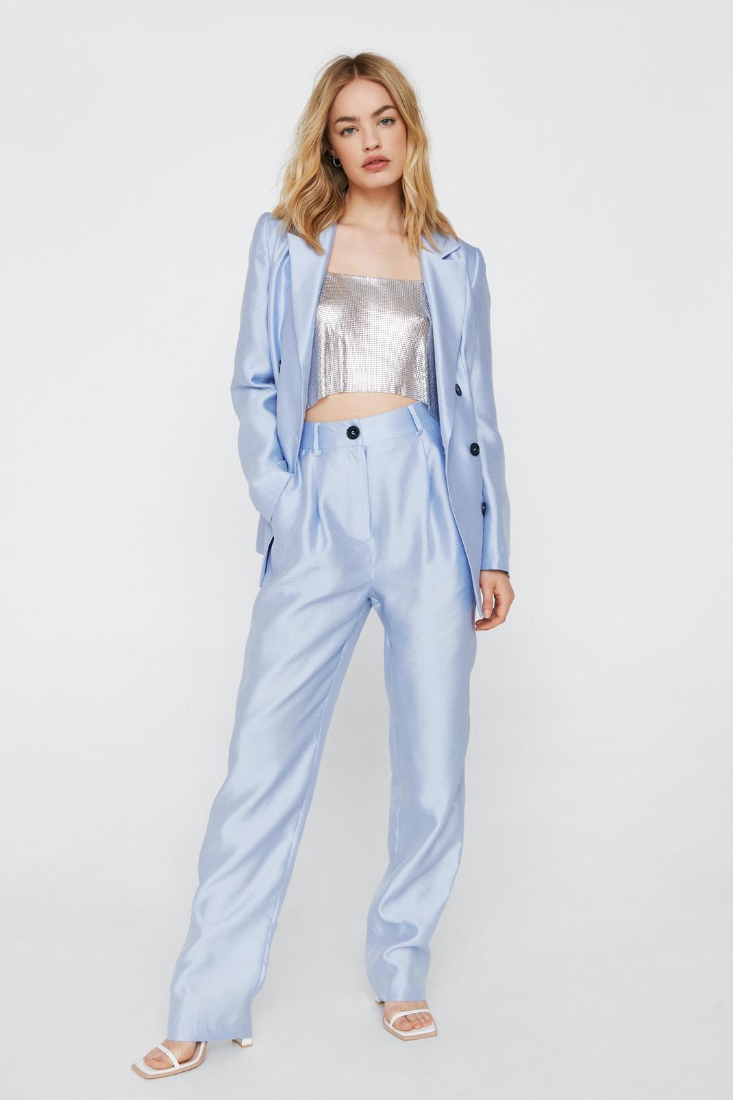 Baby blue Tailored High Waisted Tapered Pants image number 1