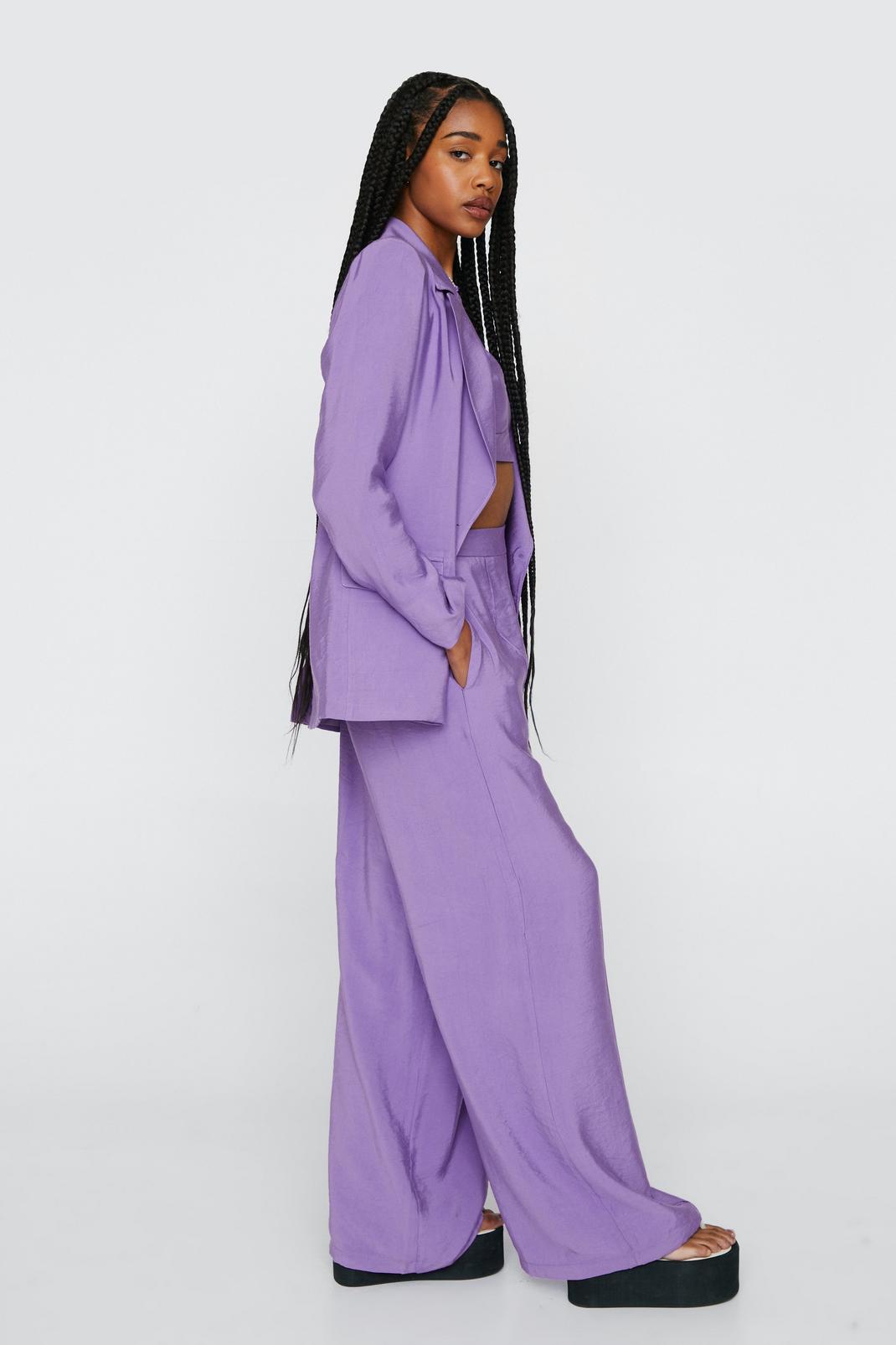 Lilac Textured Wide Leg Pants image number 1