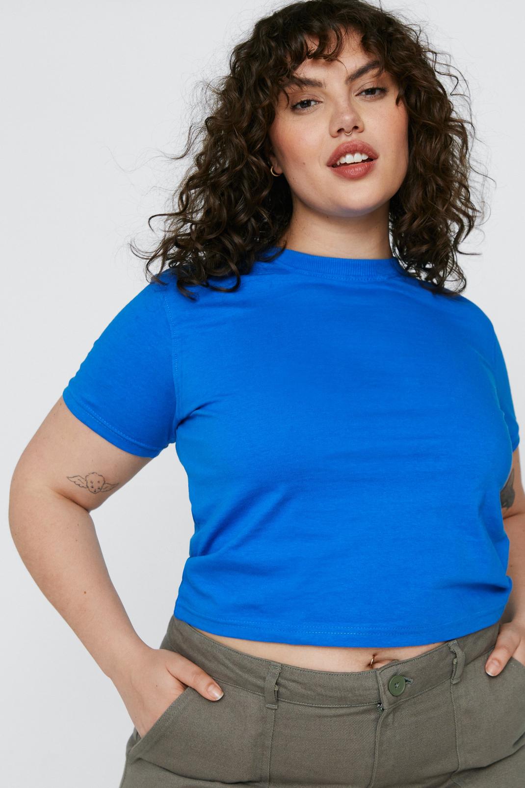 Blue Plus Size Short Sleeve Cropped Top image number 1