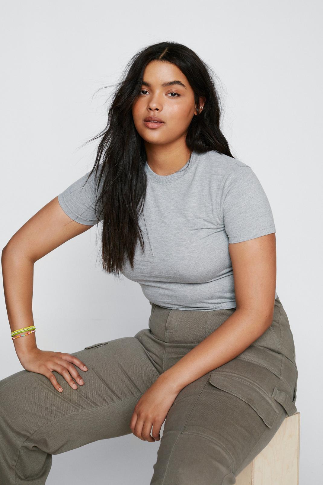 Grey marl Plus Size Short Sleeve Cropped Top image number 1