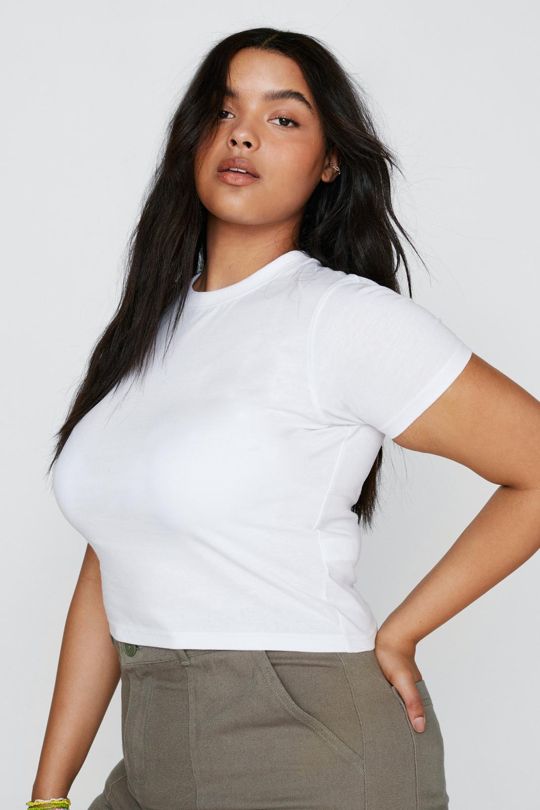 White Plus Size Short Sleeve Cropped Top image number 1