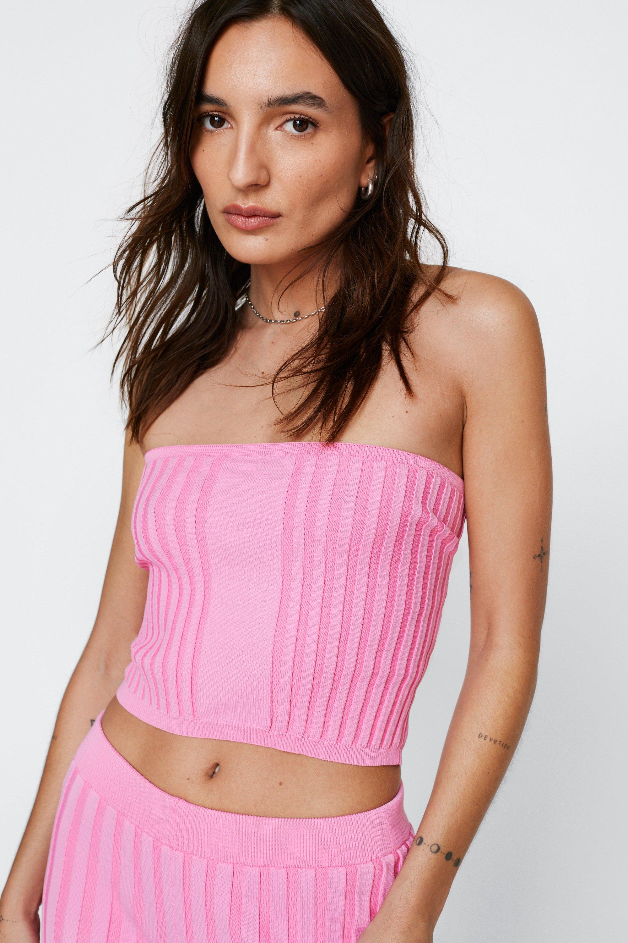 Petite Stretch Rib Knitted Bandeau Top