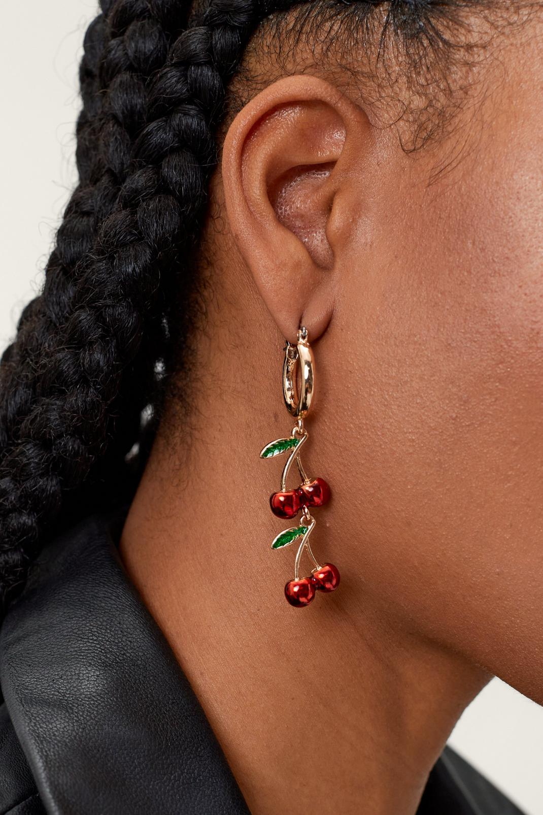 Gold Recycled Cherry Hoop Earrings image number 1