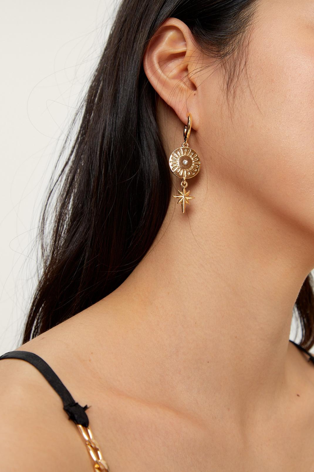 Gold Embellished Star Hoop Earrings image number 1