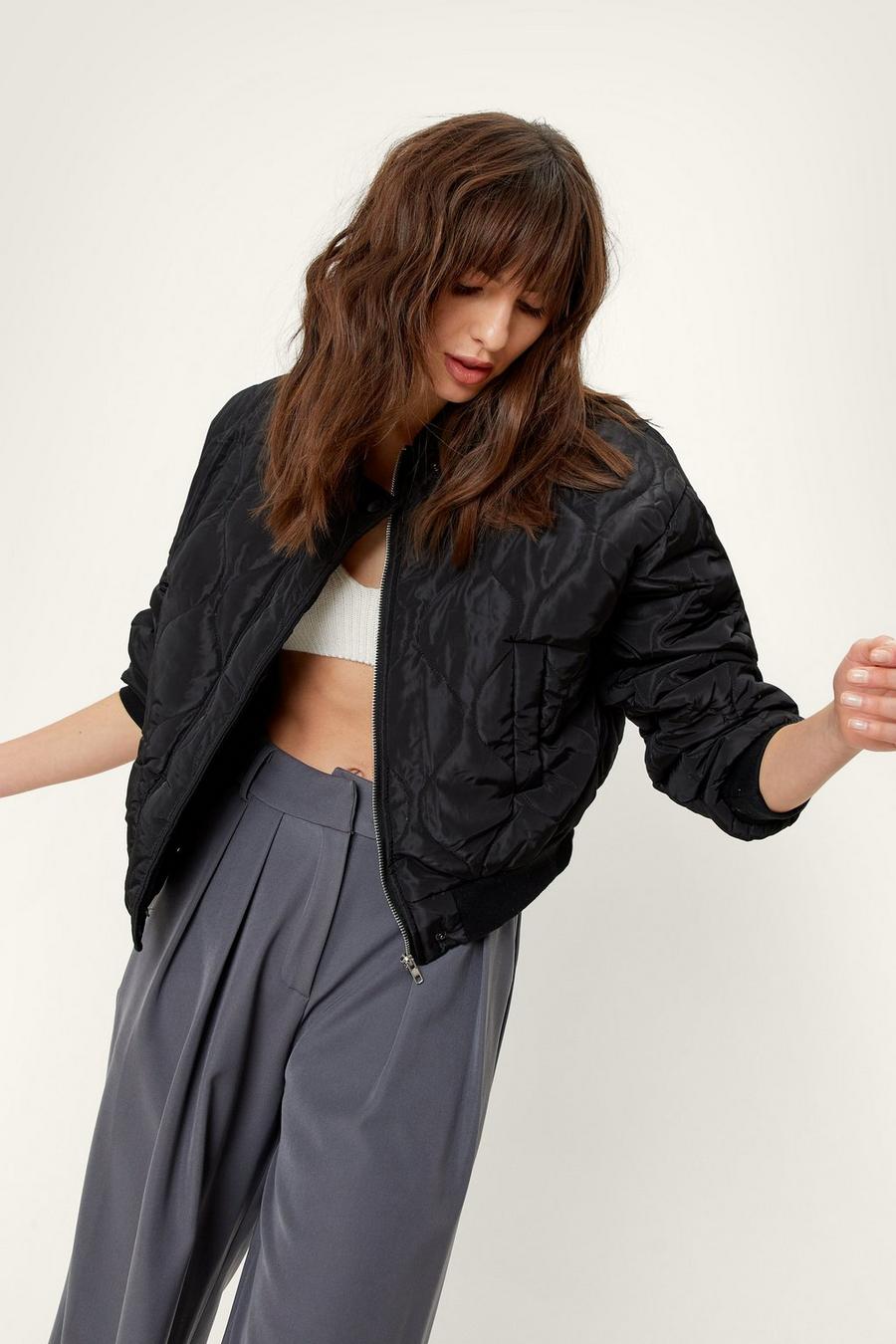 Quilted Padded Bomber Cropped Jacket