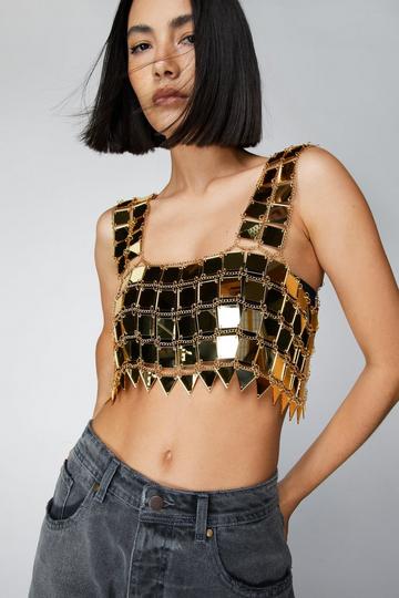 Gold Metallic Square Disc Chainmail Cami Top