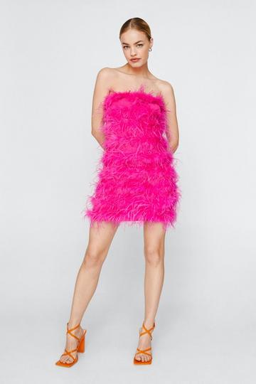 Feather Bandeau Mini Dress hot pink