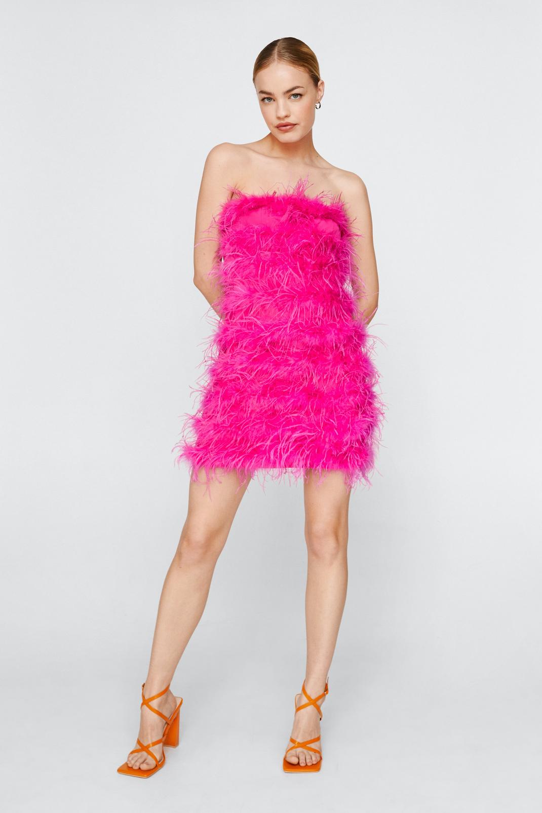 Hot pink Feather Bandeau Mini Dress image number 1