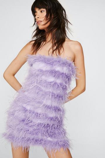 Feather Bandeau Mini Dress lilac