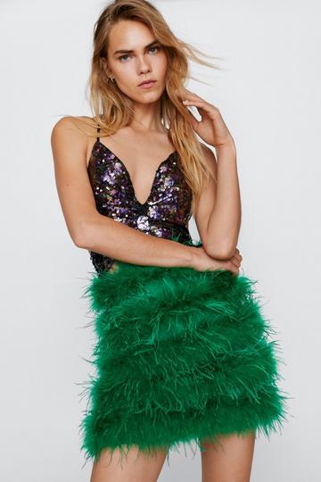 Green Feather Mini Skirt