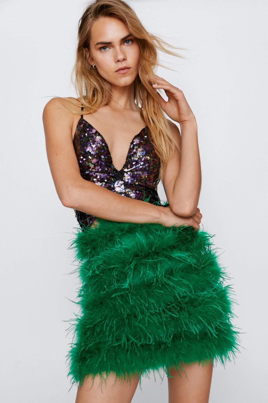 Green Feather Mini Skirt image number 1