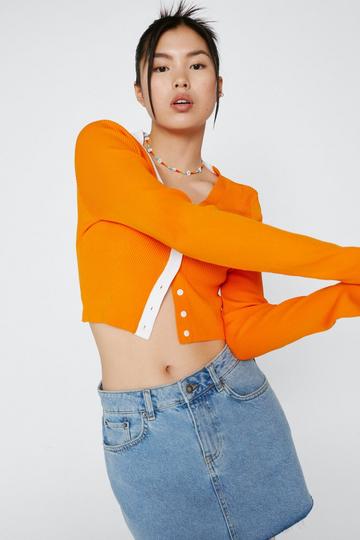 Orange Ribbed Contour Knit Cardigan