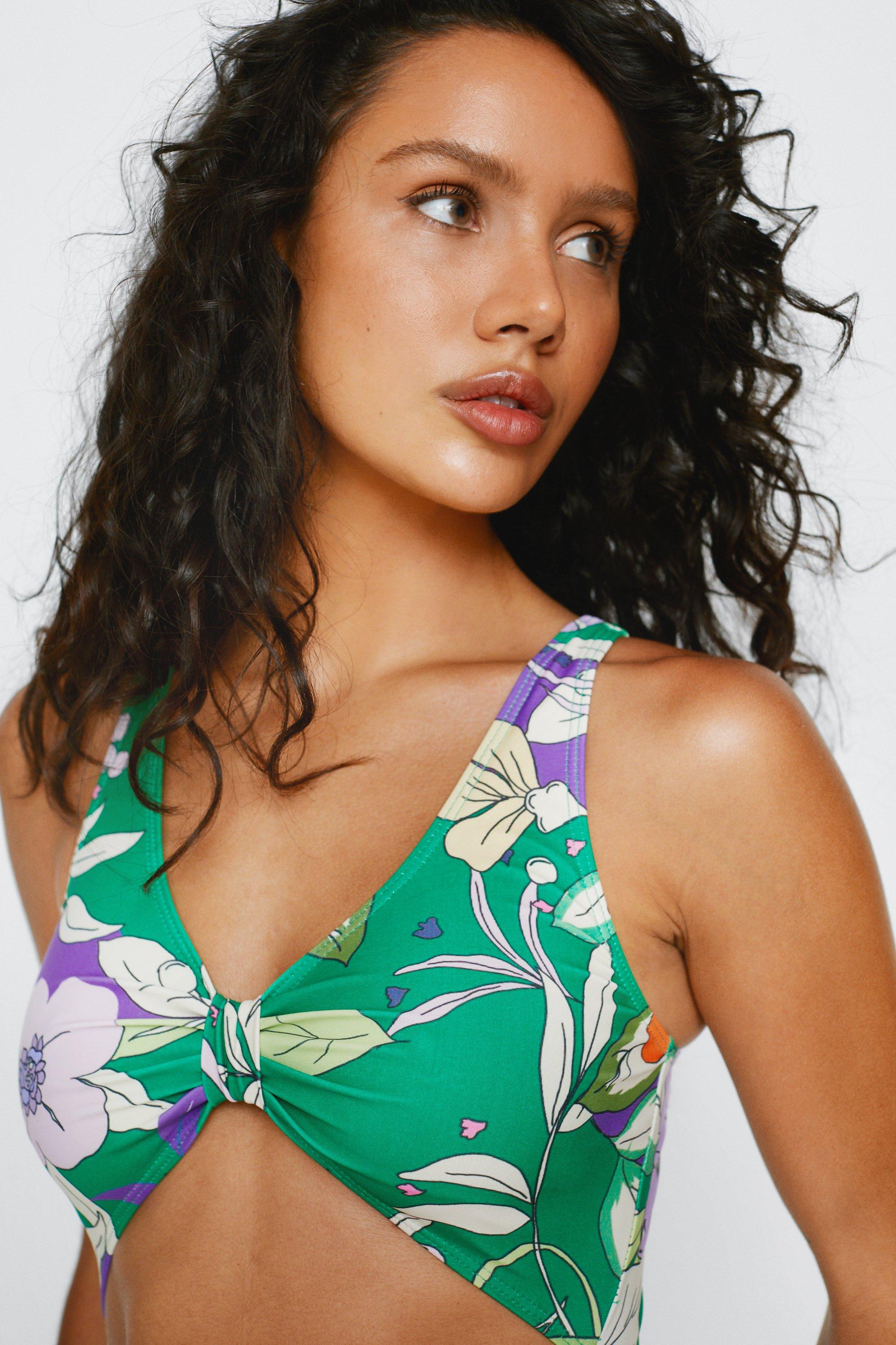 Recycled Floral Print Knot Cut Out Swimsuit | Nasty Gal