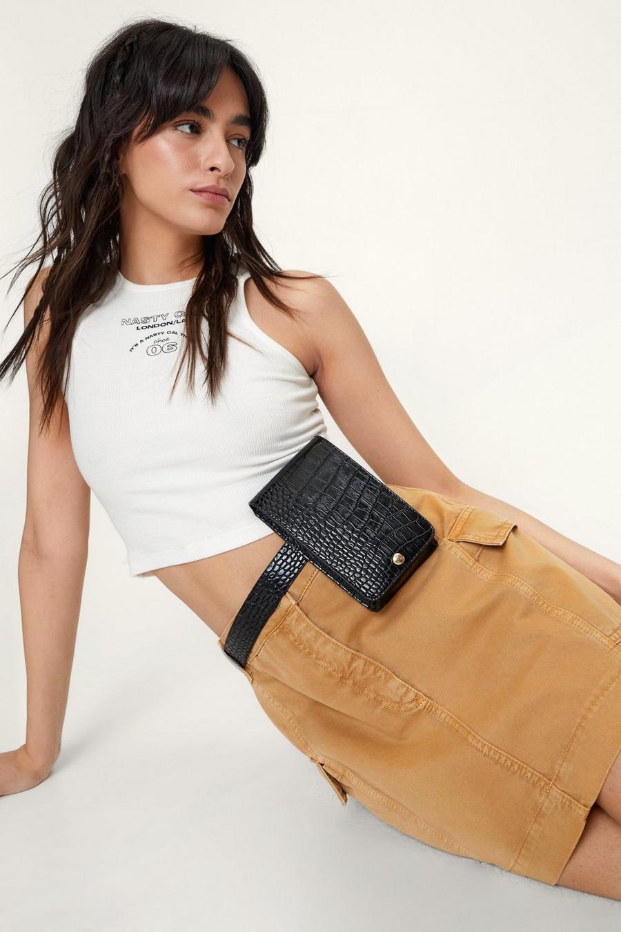 Croc Embossed Faux Leather Pouch Belt