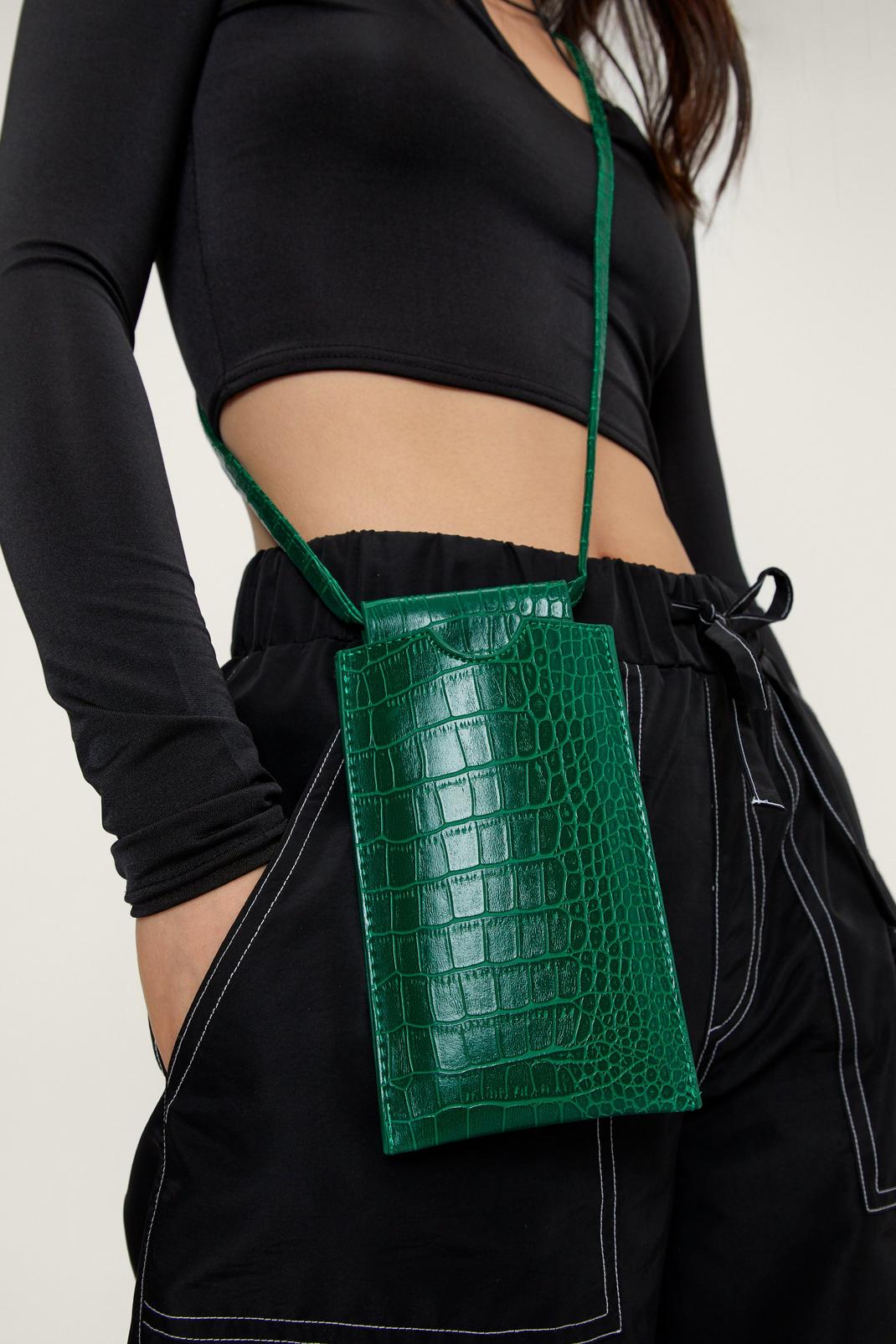 Green Croc Crossbody Pouch Bag  image number 1