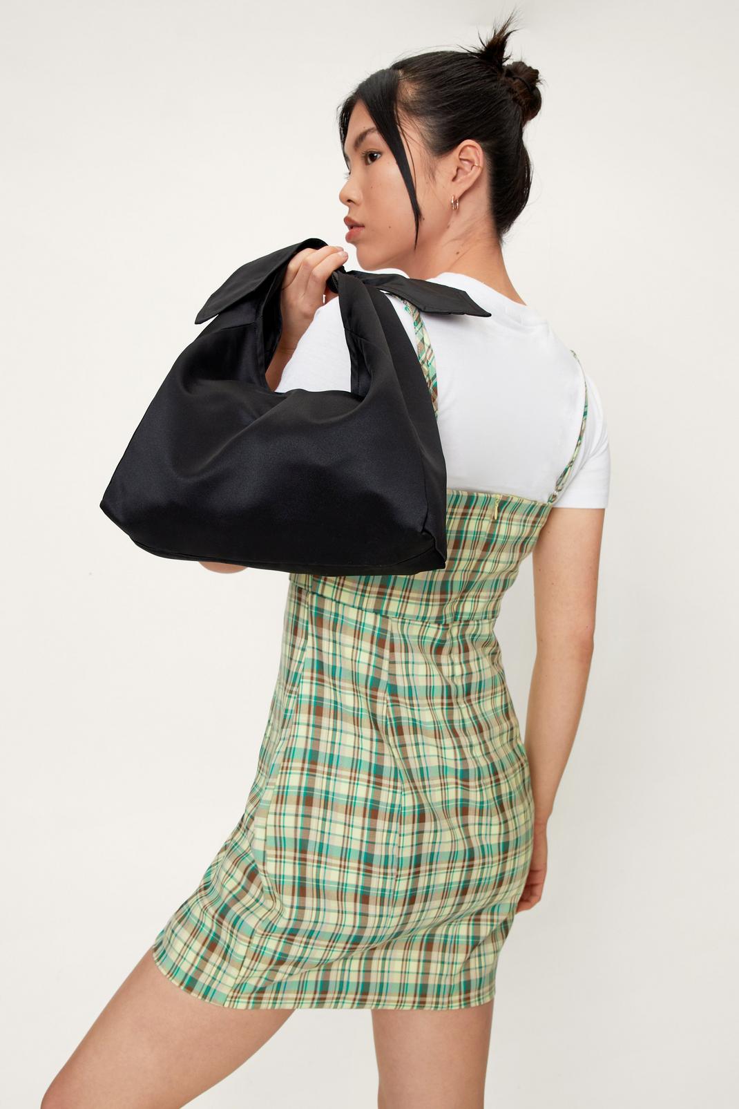 Black Bow Tie Satin Shoulder Bag image number 1