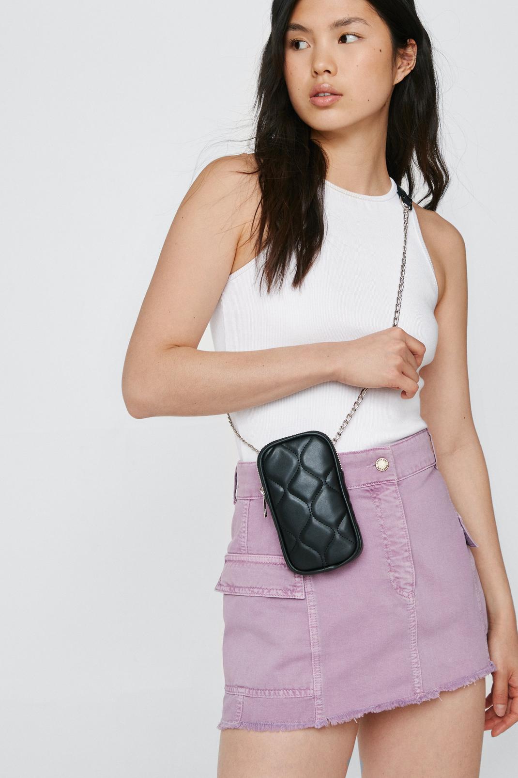 Black Faux Leather Crossbody Quilted Bag image number 1