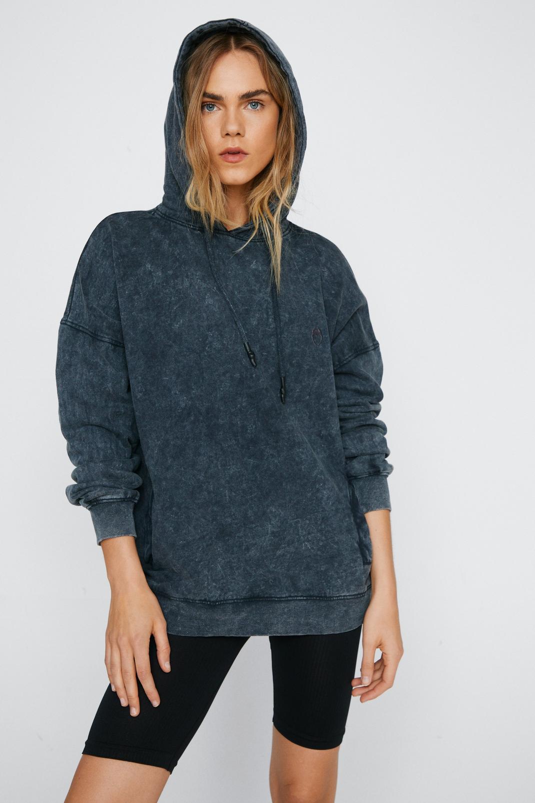 Black Embroidered Nasty Gal Overdyed Hoodie image number 1
