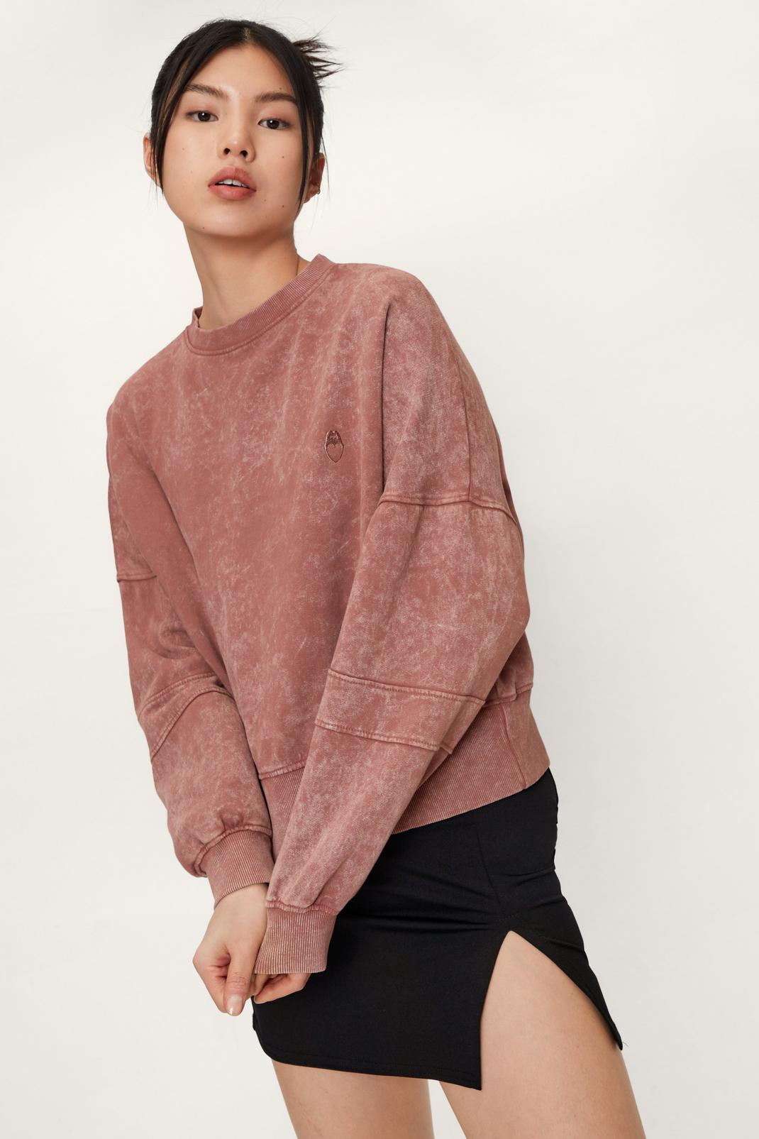 Rose pink Embroidered Overdyed Cropped Crew Sweatshirt image number 1