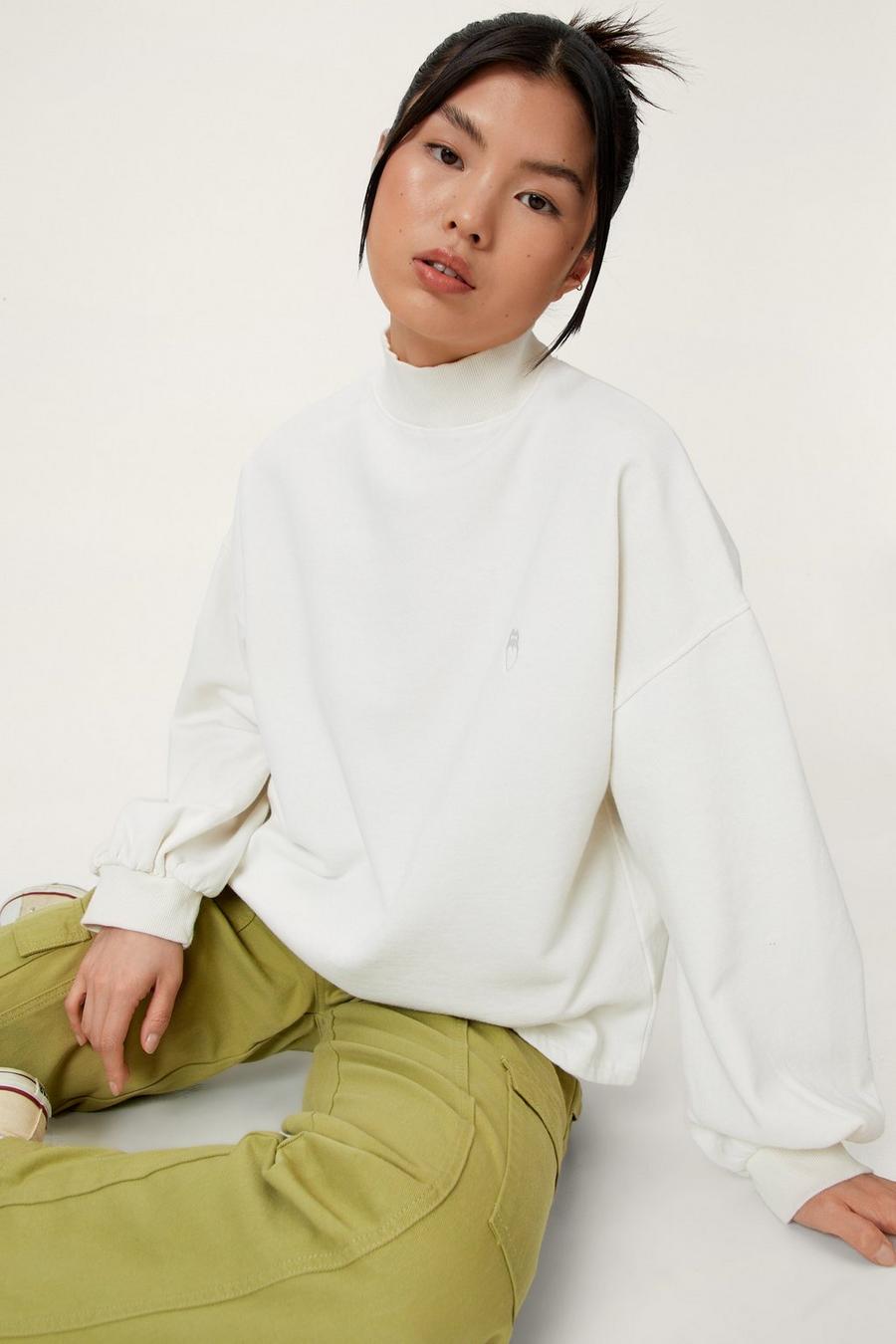 Embroidered Funnel Neck Over Dyed Sweatshirt