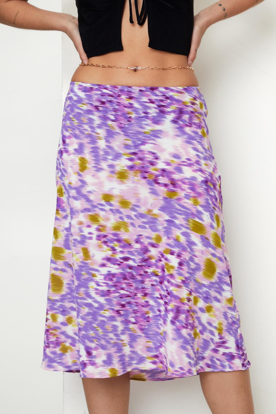 156 Petite Blurred Print Bias Cut Midi Skirt image number 2