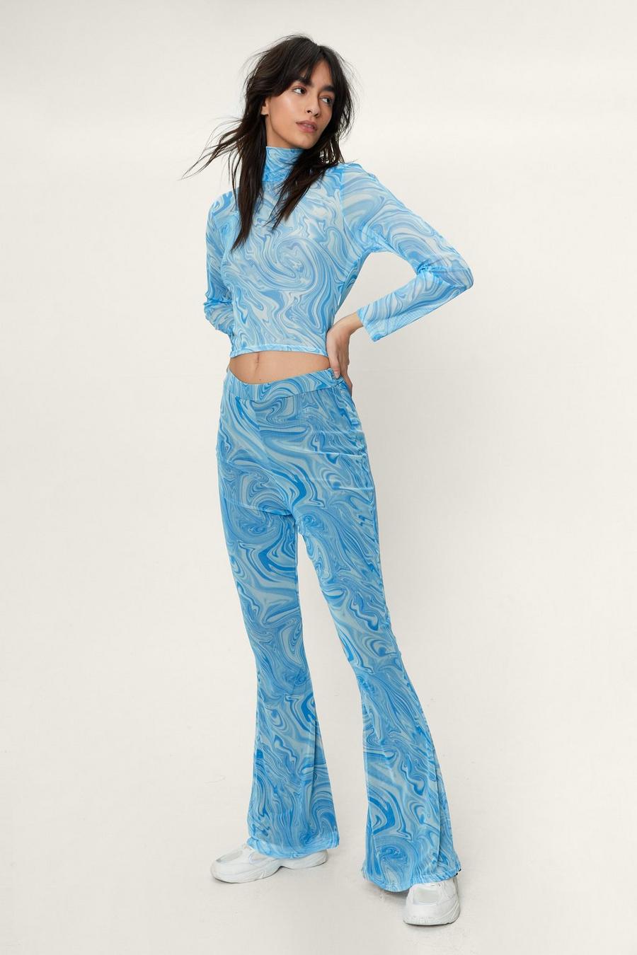 Swirling Marble Print Flared Pants