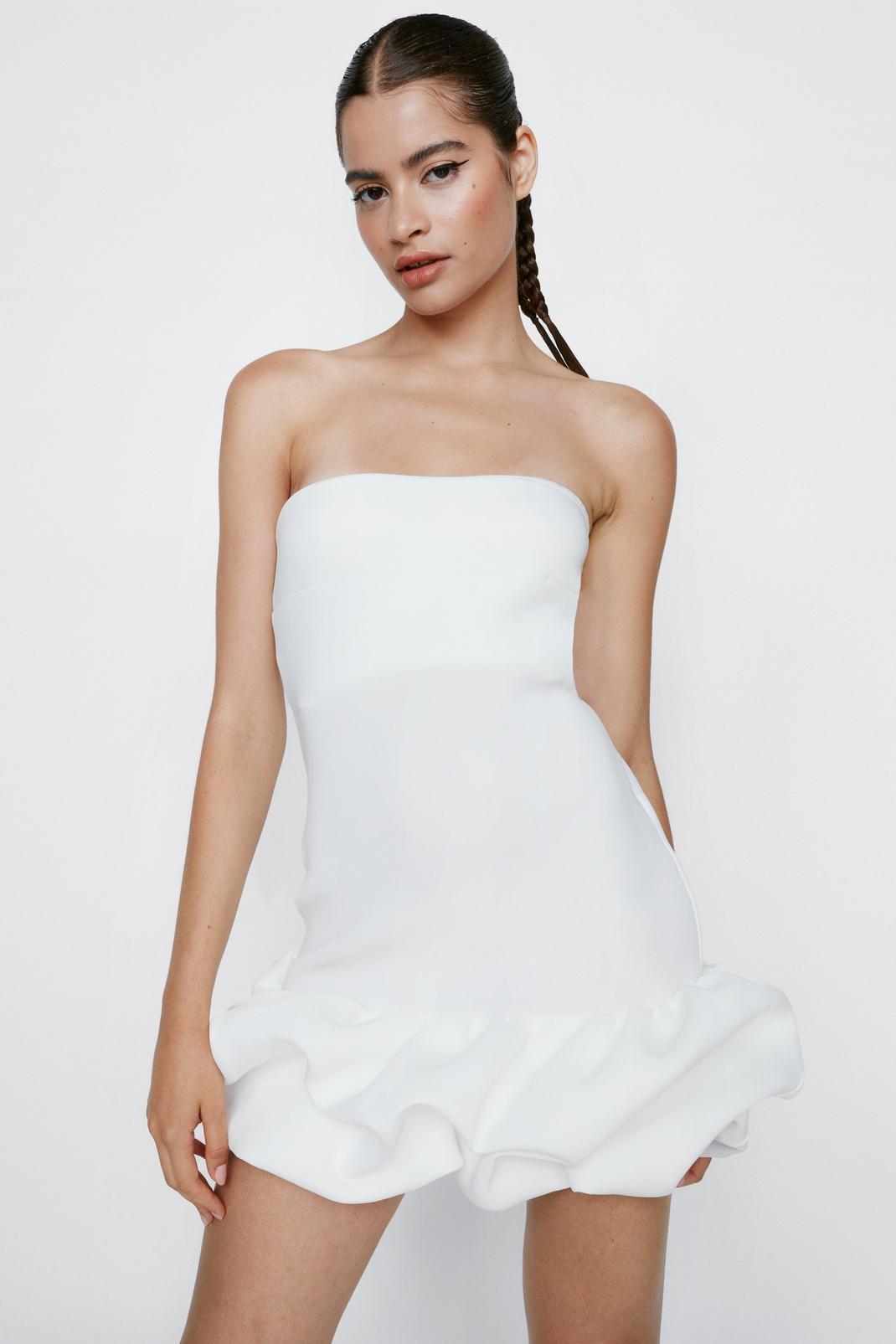 Mini robe bandeau à bordure à volants , White image number 1