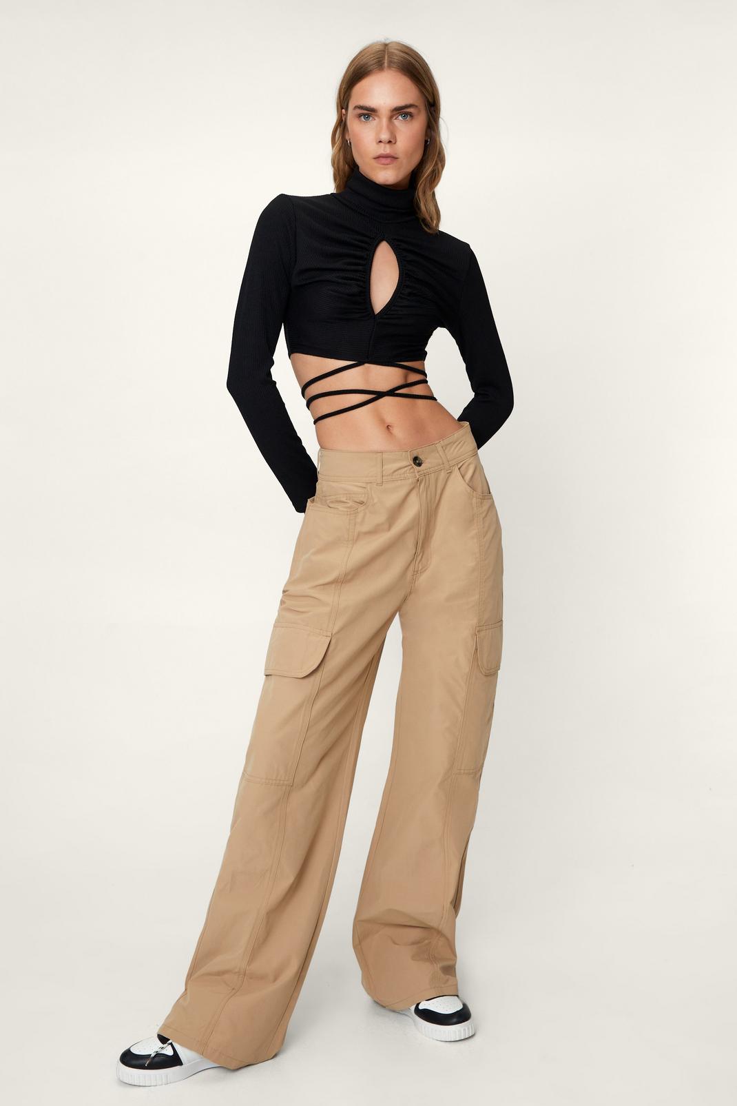 105 Cut Out Ruched Detail Funnel Neck Top image number 2